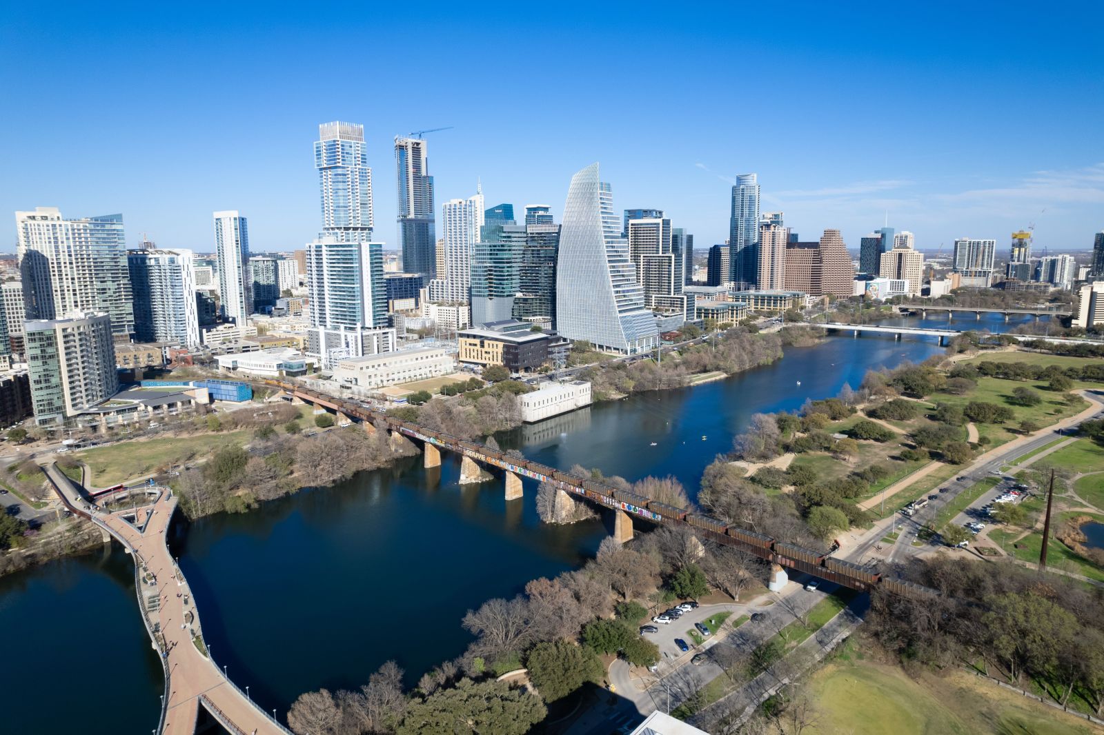 Downtown Austin, TX skyline along Lady Bird Lake