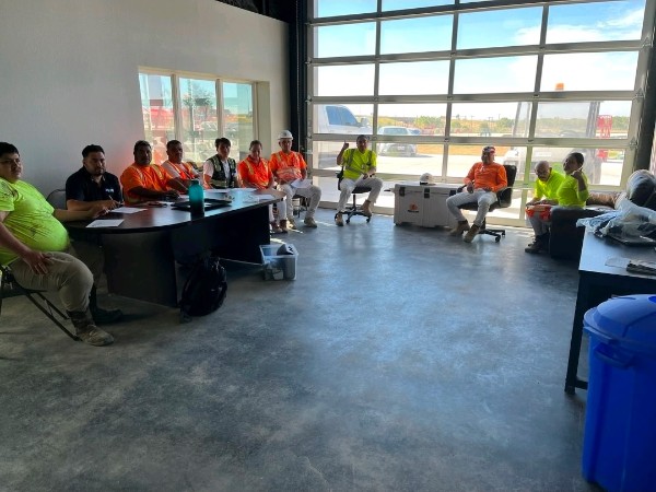 Construction crew in a safety training session at a Texas facility