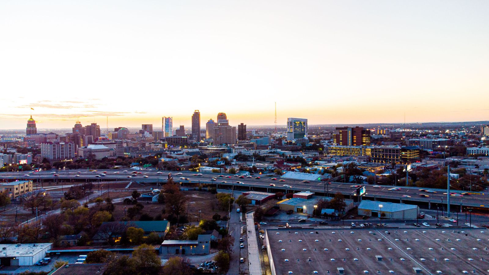 Downtown San Antonio, TX skyline at sunset